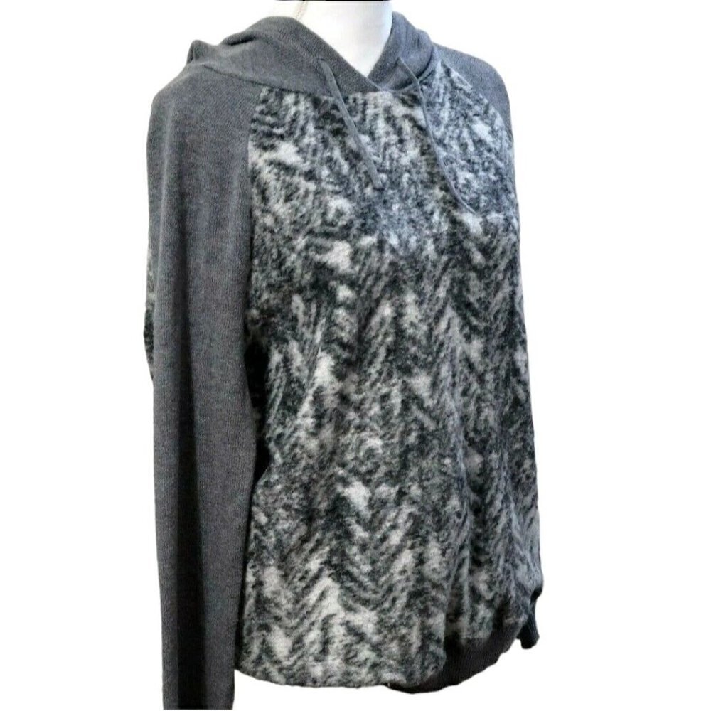 Calvin Klein Hooded Sweater Raglan Sleeve Comfort Casual Gray & White Sz Lg